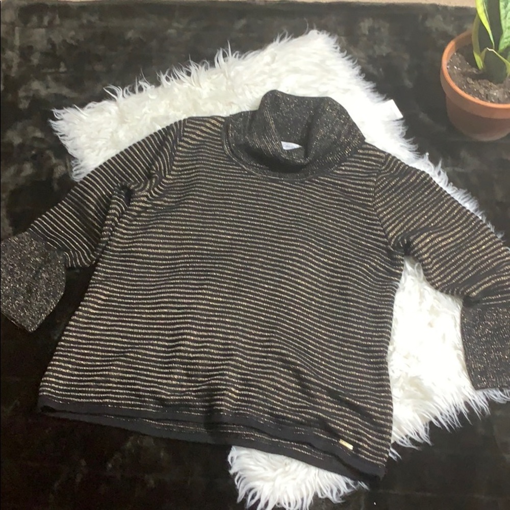 Calvin Klein Lurex Bell Sleeve Cowl Sweater